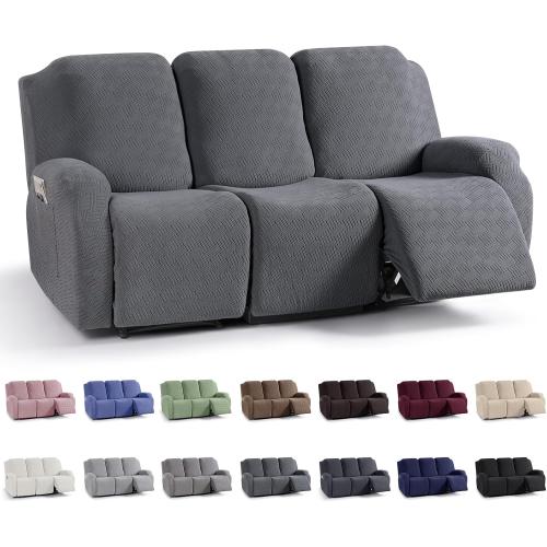KinCam Recliner Sofa Covers, Stretch Reclining Couch Covers, Recliner Sofa Slipcovers Stripe Jacquard Recliner Couch Cover Furniture Protector Covers for Pet Kid (3 Seater, Dark Gray)