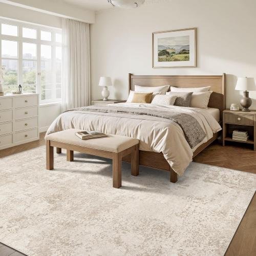 Art&Tuft Washable Rugs 8x10, Anti-Slip Backing Abstract 8x10 Rug, Stain Resistant Rugs for Living Room, Foldable Machine Washable Area Rug (TPR53-Beige, 8'x10')