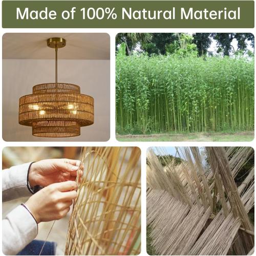 4-Light Boho Rattan Chandelier Light Fixture, 17.7” Hand Woven Rustic Chandeliers Farmhouse Chandelier Hanging Light for Dining Room Kitchen Island, Living Room, Foyer