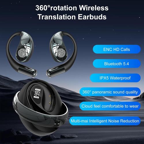 AI Language Translator Earbuds, OWS 3 in 1 Translation Earbuds Real Time 150 Languages & Accents&10 Offline Packs,Two Way Translation Device for Travel Business Meetings Learning, Black