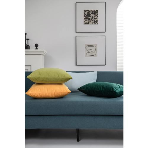 Throw Pillow Covers 22x22 Mustard Yellow: Pack of 2 Cozy Soft Velvet Square Modern Luxury Decorative Throw Pillow Cases for Sofa Couch Living Room Bed Home Decor