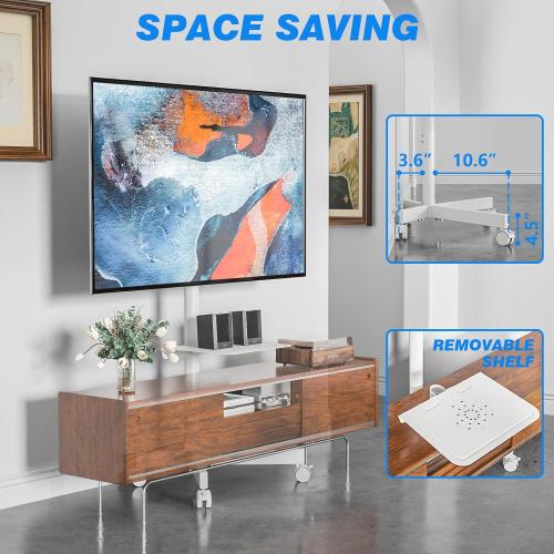 Rfiver Mobile TV Stand for 23-60 Inch LCD LED Flat/Curved Panel Screen TVs up to 88 lbs, Rolling TV Stand with Adjustable Shelf & Tilt, Portable Floor Stand on Wheels for Bedroom, Living Room, White
