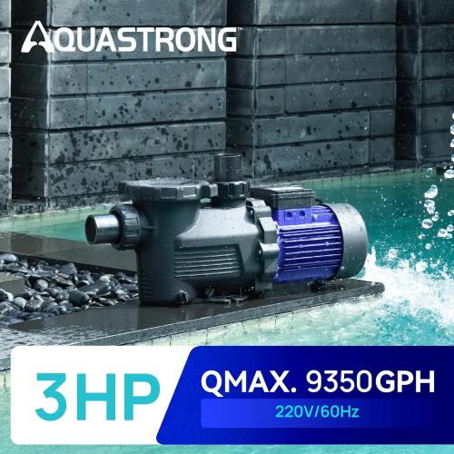 Aquastrong 3HP In/Above Ground Pool Pump, Single Speed, 220V, 9350GPH, High Flow, Powerful Self Primming Swimming Pool Pumps with Filter