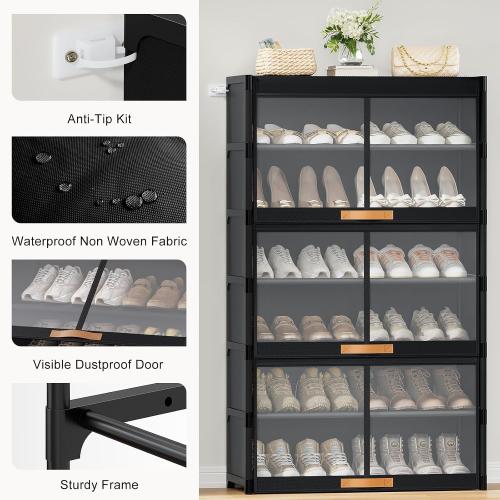 7 Tier Shoe Cabinet with Doors, 24-Pair Storage, Black