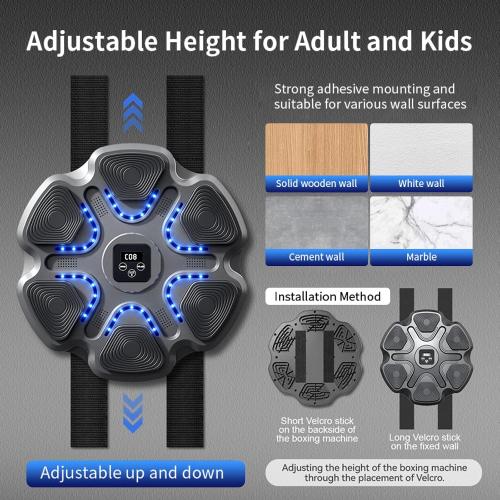 Black Music Boxing Machine,Smart Bluetooth Boxing Machine for Adults & Kids,Boxing Training Machine with Boxing Gloves, Music Playback Boxing Workout Equipment Target for Home, Office, Gym