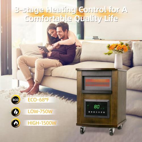 1500W Realsmart Space Infrared Heaters for Indoor Use Large room Electric Quartz Heater with Wheels LCD Display 3 Heating Modes 12H Timer Overheat Tip Over Protection Safe