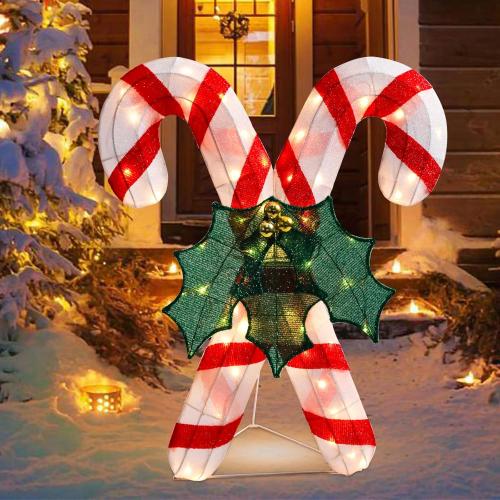 Vipush Lighted Outdoor Christmas Decoration, 3.5FT Pre-Lit Cane Candy for Lawn 3D Glittered with Warm Lights, Outdoor Lighted Holiday Displays for Christmas Decoration