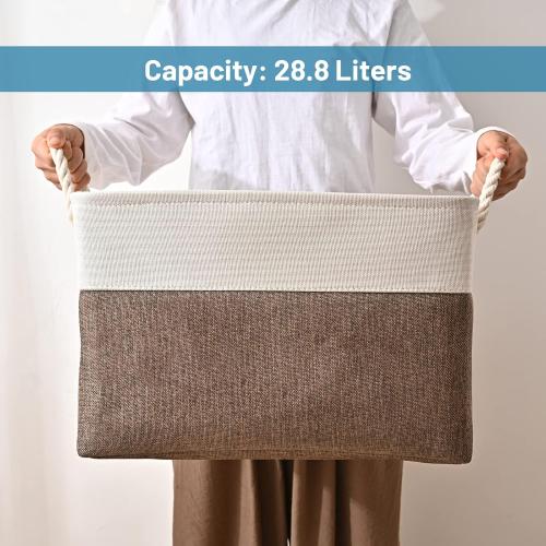 HOdo Home 15.8×11.8×9.5In/3PCS Fabric Storage Bin with Drawstring Closure and 2 Bold Handles, Collapsible Large Canvas Storage Baskets for Organizing Shelf Nursery Home Closet (Brown)