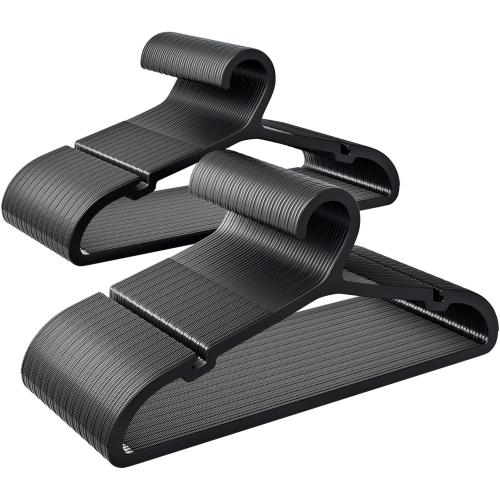 80 Pack Clothes Hangers, Non Slip Plastic Coat Hangers, Space Saving Hangers, Heavy Duty, Hanging Dry Wet Clothes, 16.4 x 8.3, Black, UAPY0580B