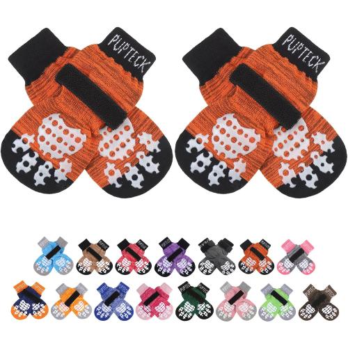 PUPTECK Anti-Slip Dog Socks with Double Sides Grips for Small Medium Large Dogs Hardwood Floors Prevents Licking, Dog Shoes for Hot Pavement Traction Control Paw Protector for Senior Dogs