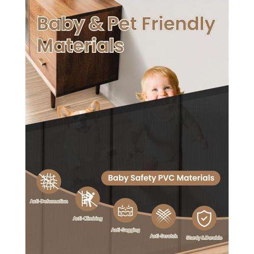 Retractable Baby Gate Extra Wide, 100 Wide Anti-Sagging Pet Gate with 8 Support Rods, 34 Tall Scratch-Resistant Extra Long Dog Gate for Large Openings, Doorways & Open Spaces, Black