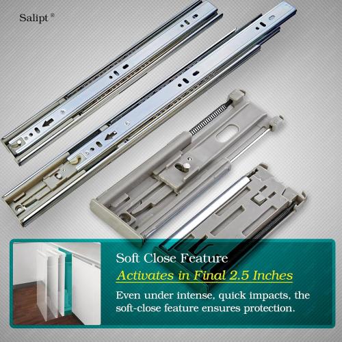 20 inch Soft Close Drawer Slides Set 6-Pairs (12 Pieces),Full Extension Side Mount Ball Bearing,Less Noise,Load Rating 100 lbs.