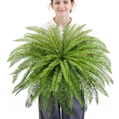 Velener 36 Inch Artificial Boston Fern Large Hanging Plant, Fake Fern Plants Bush Indoor for Home Decor, Faux Plants Outdoor, Garden, Office, Garden Decoration(Green)