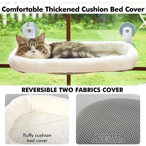 AMOSIJOY Cordless Cat Window Perch, Window Hammock for Cats with 4 Strong Suction Cups, Solid Metal Frame and Soft Cover, Indoor Cat Bed