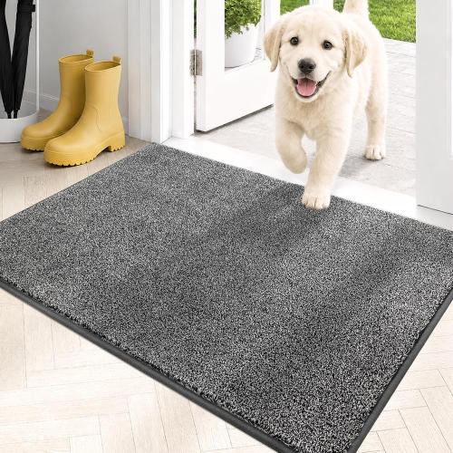 Dirt Trapping Door Mat  Non-Slip Machine Washable Entryway Rug, Dog Doormat, Indoor Front Door Mat, Super Absorbent Entry Rug for Muddy Shoes & Paws, Light Grey-Dark Grey