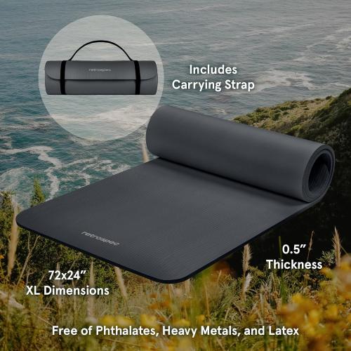 Retrospec Solana Yoga Mat 1/2 Thick w/Nylon Strap for Men & Women - Non Slip Exercise Mat for Yoga, Pilates, Stretching, Floor & Fitness Workouts