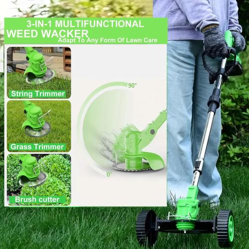 Weed Wacker, 21V Electric Cordless Weed Eater 3Types Blades and 2×4.0Ah Battery Powered, Adjustable Cutting Angle & Height,3 in 1Stringless Grass Trimmer/Lawn Edger/Brush Cutter, for Lawn Yard Garden