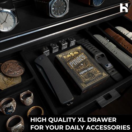 Holme & Hadfield Premium 7-Slot Wooden Watch Display Case – Large Handcrafted Men’s Watch Box with Accessory Drawer, Hinged Cover, Leather Lining – Birthday Gift for Men – Luxury Built to Last