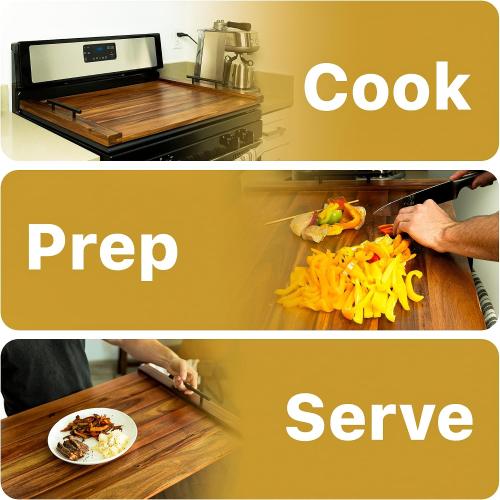 Noodle Board Stove Cover - Acacia Wood Stove Top Cover – Large Wood Cutting Board - Stove Top Covers for Electric Stove - Countertop Saver - Charcuterie Tray - Serving Board - Rustic Kitchen Decor