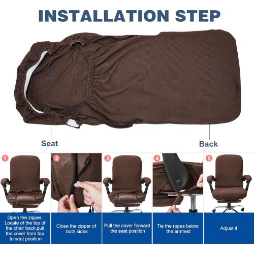 NeColorLife Stretchable Office Chair Cover with Armrest Covers – High-Back Desk Chair Slipcover, Checked Jacquard Fabric, Washable (Large Size, Coffee)