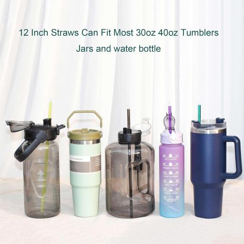 DAKOUFISH 12 Inch Reusable Replacement Plastic Straws for 30 oz & 40 oz Mason Jar Tumblers,Set of 12 Pcs Straws with Cleaning Brush (12inch, 7color)