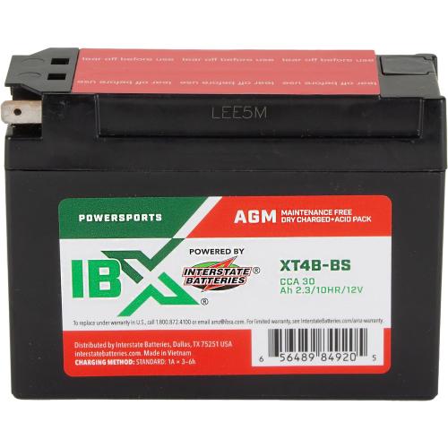 Interstate Batteries YT4B-BS 12V 2.3Ah Powersports Battery 30CCA AGM Rechargeable Replacement for Suzuki, Yamaha, Motorcycles, Mini-Bikes DR-Z50 DR-Z70 SR400 TTR110E TTR50E TTR90E (XT4B-BS)