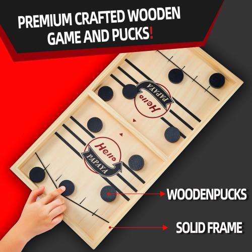 Fast Sling Puck Game - Test Your Speed and Accuracy with This Fast-Paced Wooden Air Hockey Desktop Battle Board Game - Guaranteed Fun Gifts for Family Night or Friends Party