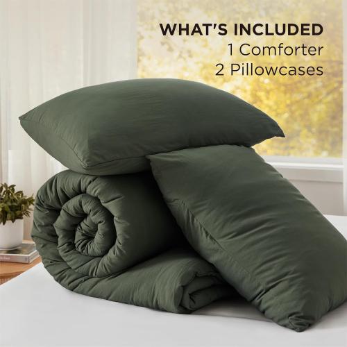 Bedsure Super King Plus Comforter Set, Dark Green Soft Prewashed Bedding for All Seasons, 3 Pieces GentleSoft™ Bed Set, 1 Lightweight Comforter (128x120) and 2 Pillowcases (20x36)