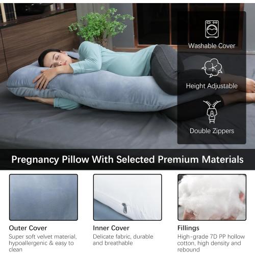 MOON PARK Pregnancy Pillows for Sleeping - U Shaped Full Body Maternity Pillow with Removable Cover - Support for Back, Legs, Belly, HIPS - 57 Inch Pregnancy Pillow for Women - Grey
