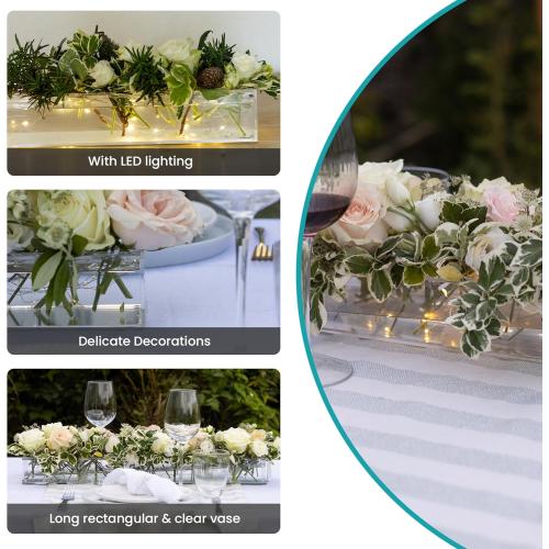 Premium Quality Acrylic Flower Vase Rectangular LED Lights - Wedding Centerpieces for Tables, Dining Table Decor, Vases for Flowers, Clear Vases for Centerpieces, Rectangle Flower Vase for Centerpiece