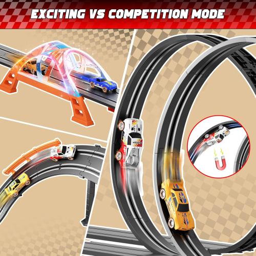 Slot Car Race Track Set for Kids – 29ft Electric Race Car Track with 4 Slot Cars, Dual Racing Tracks, Lap Counter & LED Overpass, Car Track Toy Gift for Boys Ages 6–12