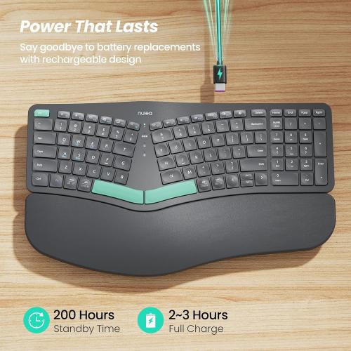 Nulea Ergonomic Split Keyboard Wireless Cushioned Wrist Rest Rechargeable