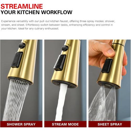 sumerain Touchless Pull Down Kitchen Faucet Brushed Gold Hands-Free Motion Sensor Kitchen Sink Faucet Single Handle