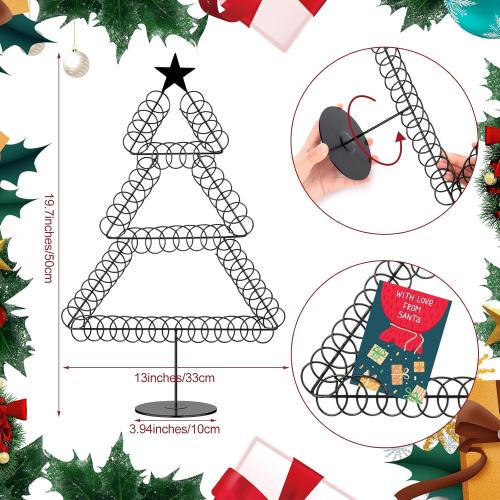 MISSIRG THE STAR ❗❗❗Metal Christmas Card Holder Wreath Xmas Card Display Spiral Photo Holder Decorative Tabletop Photo Rack Spiral Wreath for Holiday Party Picture Table Gift (Black,Tree)