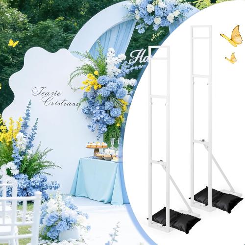 White Metal Wedding Backdrop Stand, Adjustable Height 3.3-6.6 Ft Arch Frame with Foldable Base , Installation-Free Balloon Floral Arch Stand for Party Ceremony Birthday Decor (1 Pack)