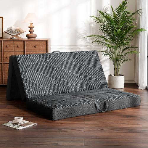Vamcheer Tri Folding Mattress, 3 inch Full Foldable Mattress, Tri-fold Memory Foam Mat with a Collapsible and Washable Cover, Handle & Non-Slip Bottom, for Travel/Guest, 73x52x3, Grey