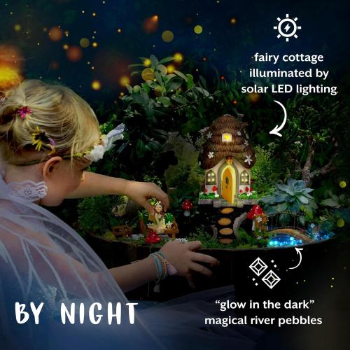 WILD PIXY Fairy Garden Kit - 13 Piece Glow in The Dark Fairy Garden Accessories, 7.1 Outdoor Fairy House with Opening Door and Solar LED Light, Garden Door for Trees, Stones, Indoor/Outdoor Décor