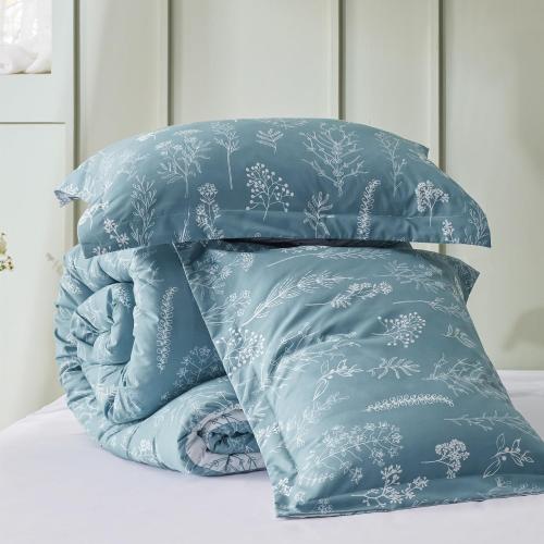 Bedsure Queen Comforter Set - Mineral Blue Bed Set, 3 Pieces Cute Floral Bedding, 1 Soft Reversible Botanical Flowers Comforter and 2 Pillow Shams