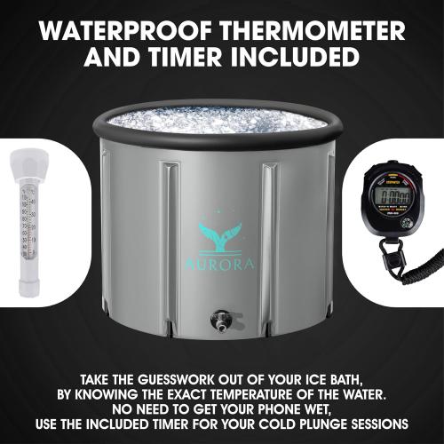 Aurora Size  XL Color Grey Ice Bath Tub For Up To 6'7 - Heavy Duty Upgraded Ice Bath, Ice Plunge Tub - Thermometer & Timer Included - Inflatable Ice Bath - Grey, Portable Ice Bath, Ice Tubs for Cold Plunge