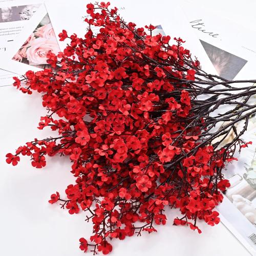 Yastouay Red Fake Flowers Artificial Flowers,  Real Touch Silk Flowers Faux Flowers for Decorations, Babys Breath Artificial Flowers Bulk for Spring Decor Floral Arrangement