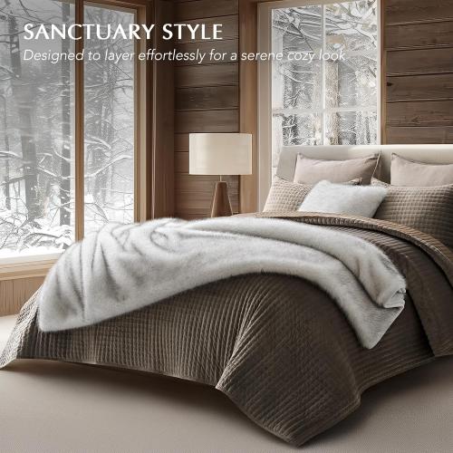 Luxury Faux Fur Throw Blanket, Soft Fluffy Faux Mink Blankets for Bed, Couch, Sofa, Thick Cozy Plush Warm Fur Throws with Reversible Velvet, Frosted White Wolf