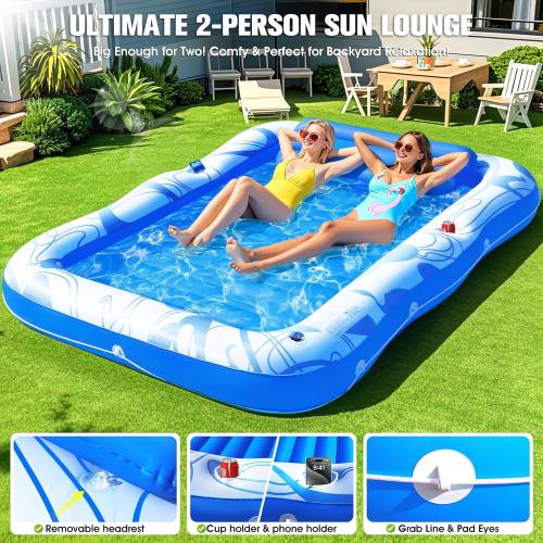Inflatable Tanning Pool Lounger with Lights,81x 60 Large Tanning Floats for Adults, Swirls Pool Lounger Float,Blow Up Tanning Water Bed with Cup&Phone Holder,Adults Tanning Pools for Backyard