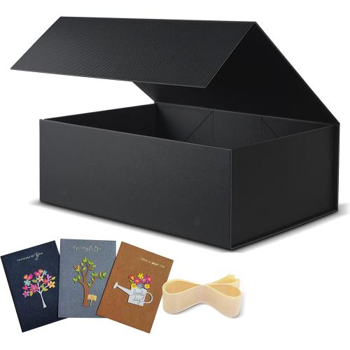 BOXHOME 3 Pack Large Gift Box, Black, 13x10x5 inch with Magnetic Lids Gift Packaging Box, Groomsmen Boxes for Presents Contains Card, Ribbon, ​Foldable
