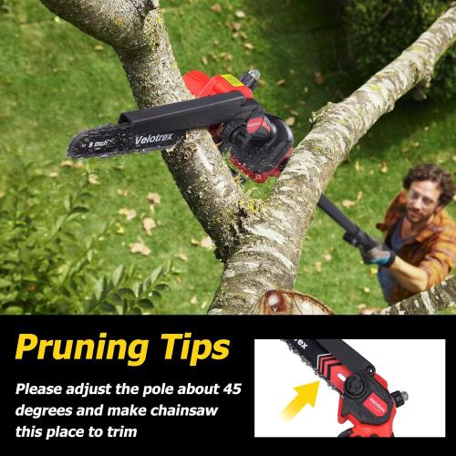 2-IN-1 Cordless Pole Saw and Mini Chainsaw, 8 Inch Electric Pole Saws for Tree Trimming, Auto Oiling, 15ft Max Extension Pole Chainsaw with 21V 4.0Ah Battery for Wood Branch Cutting