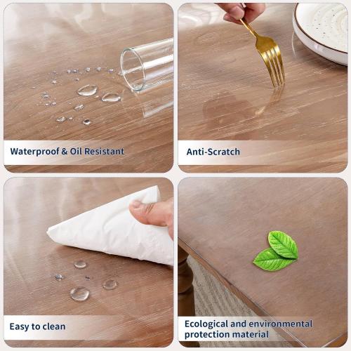 42 x 80 Inch Clear Table Cover Protector, 2mm Thick Clear Table Protector for Dining Room Table, Plastic Table Cover, Waterproof Table Pad for Kitchen, Office