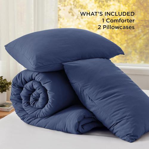 Bedsure King Size Comforter Set, Navy Soft Prewashed Bedding for All Seasons, 3 Pieces GentleSoft™ Warm Down Alternative Bed Set, 1 Lightweight Comforter (104x90) and 2 Pillowcases (20x36)