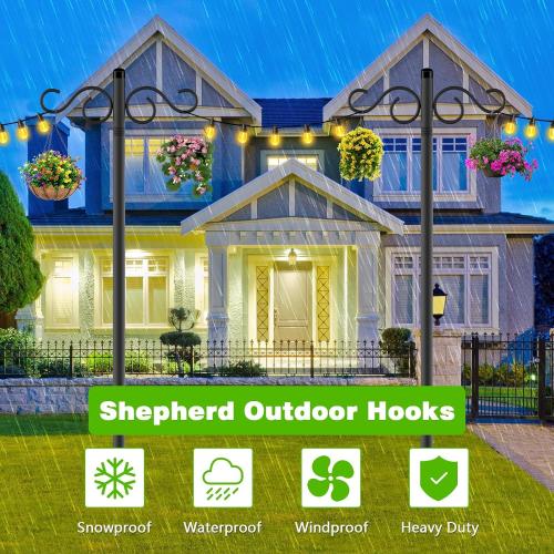 RCUICA Double Shepherds Hooks for Outdoor,2 Pack 110Inch Bird Feeder Pole with 5 Prongs Base,Heavy Duty Shepherds Hook,Suitable for Garden in Hanging Flower Basket,Lantern,Bird Nests (110 inch)