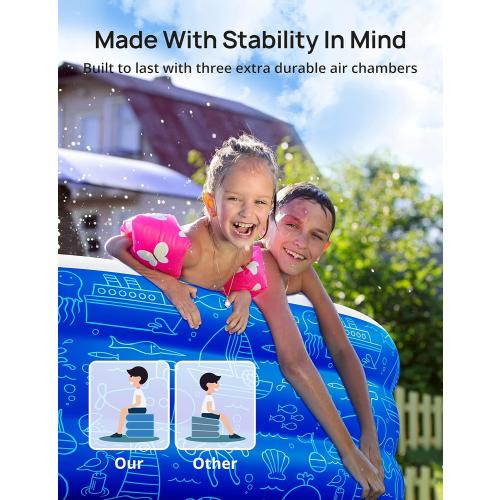 Large Inflatable Swimming Pool with Canopy, 150” x 70” x 20” Full-Sized Inflatable Pool for Kids & Adults, Kiddie Pool with Sun Shade, Blow Up Pool for Backyard, Garden, Age 3 , Blue