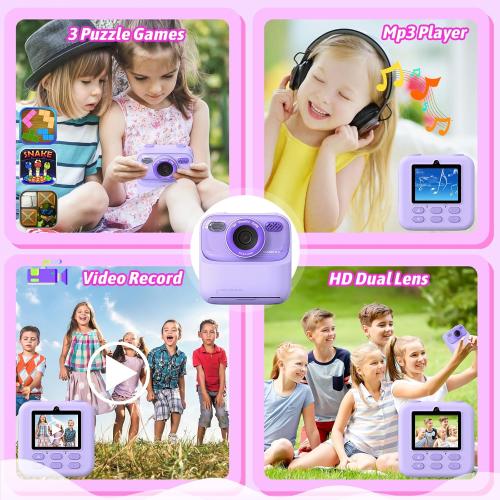 Kids Instant Digital Cameras for Boys and Girls, 1080P HD Dual-Lens Selfie Digital Camera with Print Paper & 32G Card, Christmas Birthday Gifts Toys for Toddler and Teenagers Age 3-16 Years Old