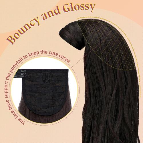 FELENDY 18 Ponytail Extension Curly Wavy Clip in Hairpiece Wrap Around Long Pony Tails Hair Extensions Synthetic for Women Ash Blonde Mix Light Brown